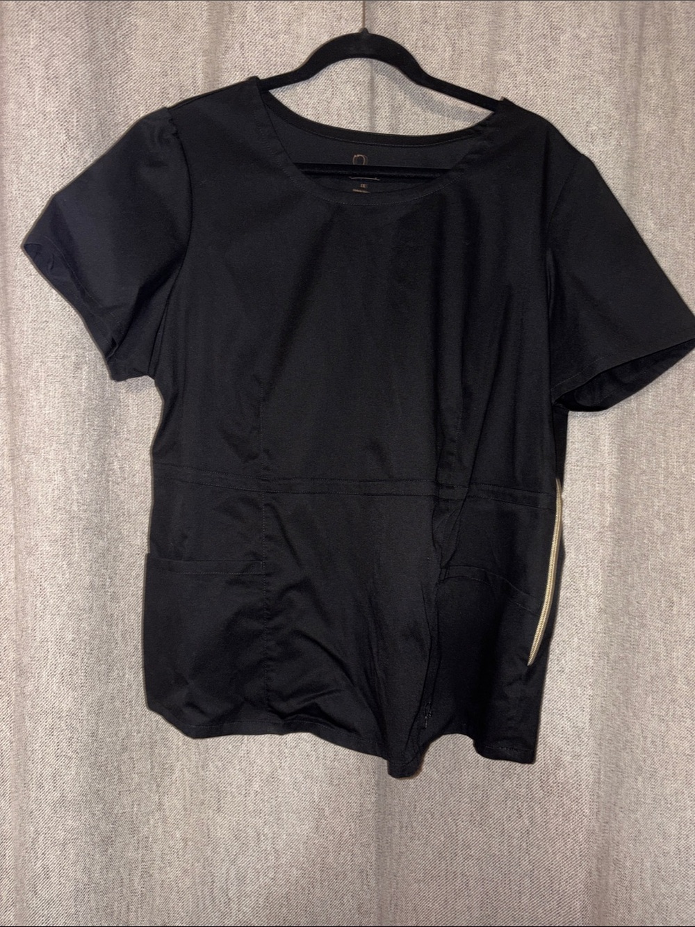 Jaanuu Black peplum gold side zipper Women's scrub Top Style J96057C